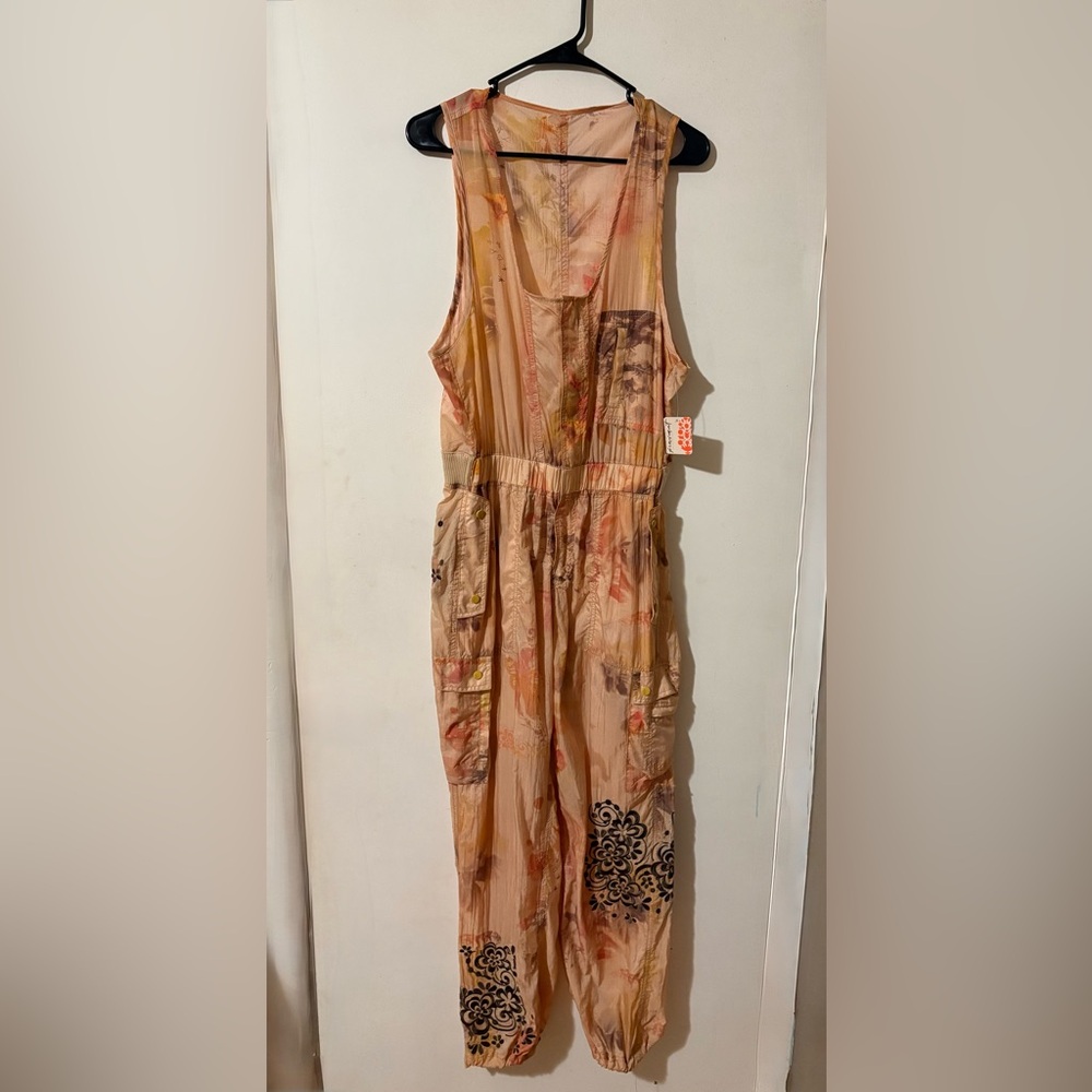 FP Movement by Free People Peach Floral Jumpsuit with Embroidered design. Small - Picture 4 of 14